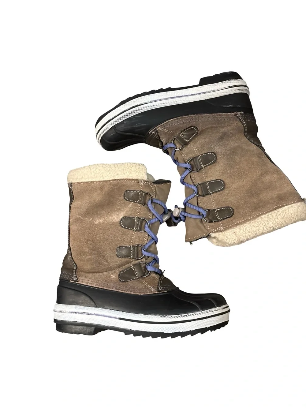 Kids Brown Suede & Black Waterproof Snow Boots with Cream Sherpa Lining Size 2